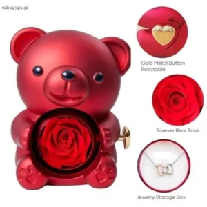 Naszyjnik i obrotowe pudełko na biżuterię z misiem ROSEBEAR