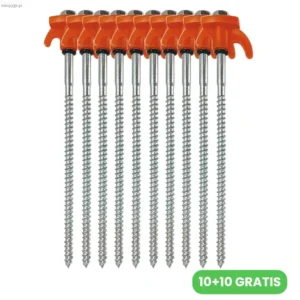 Zestaw 10 gwintowanych stalowych śledzi kempingowych SCREWPEG 10+10 GRATIS